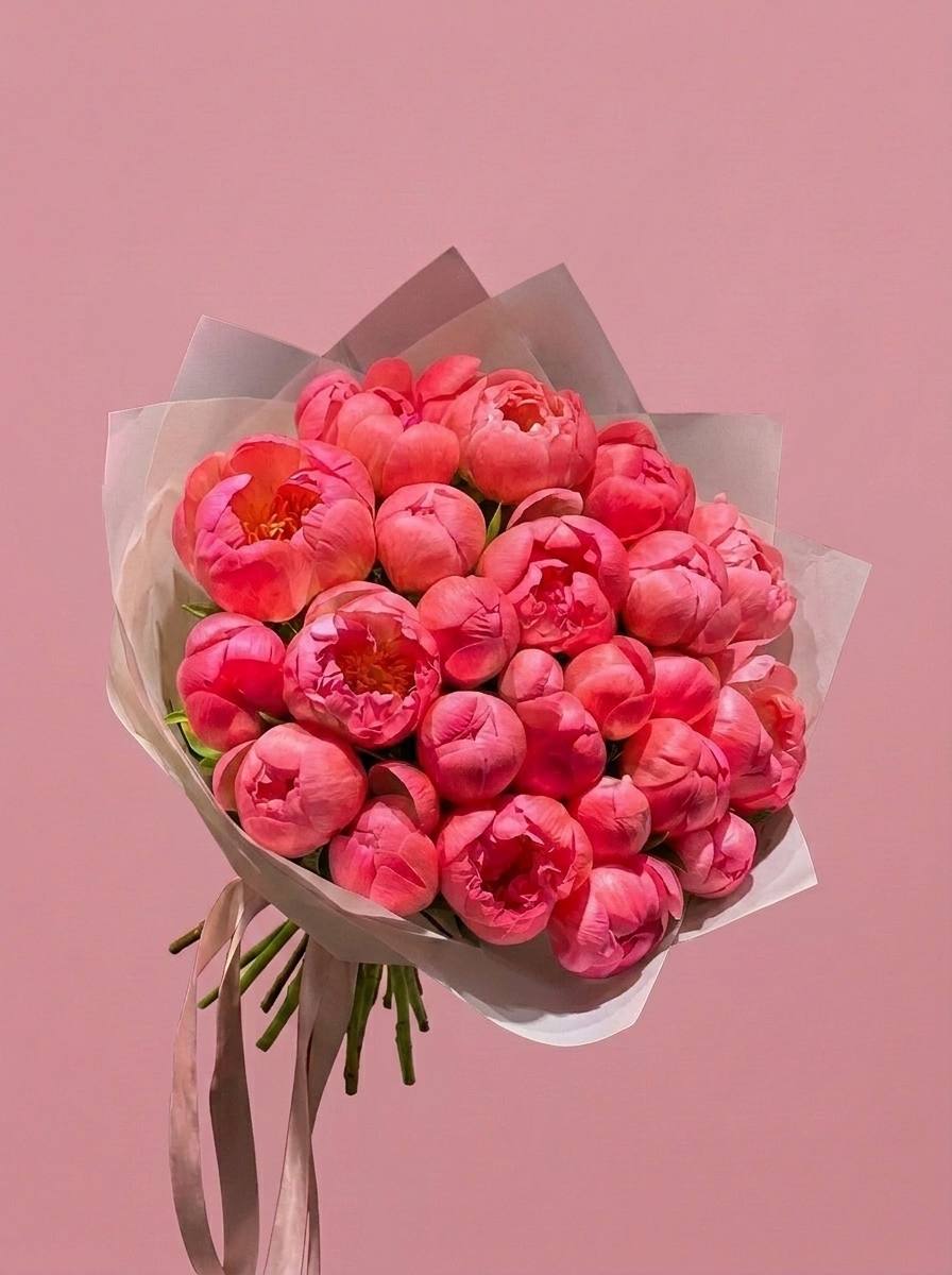 Букет из коралловых пионов S
